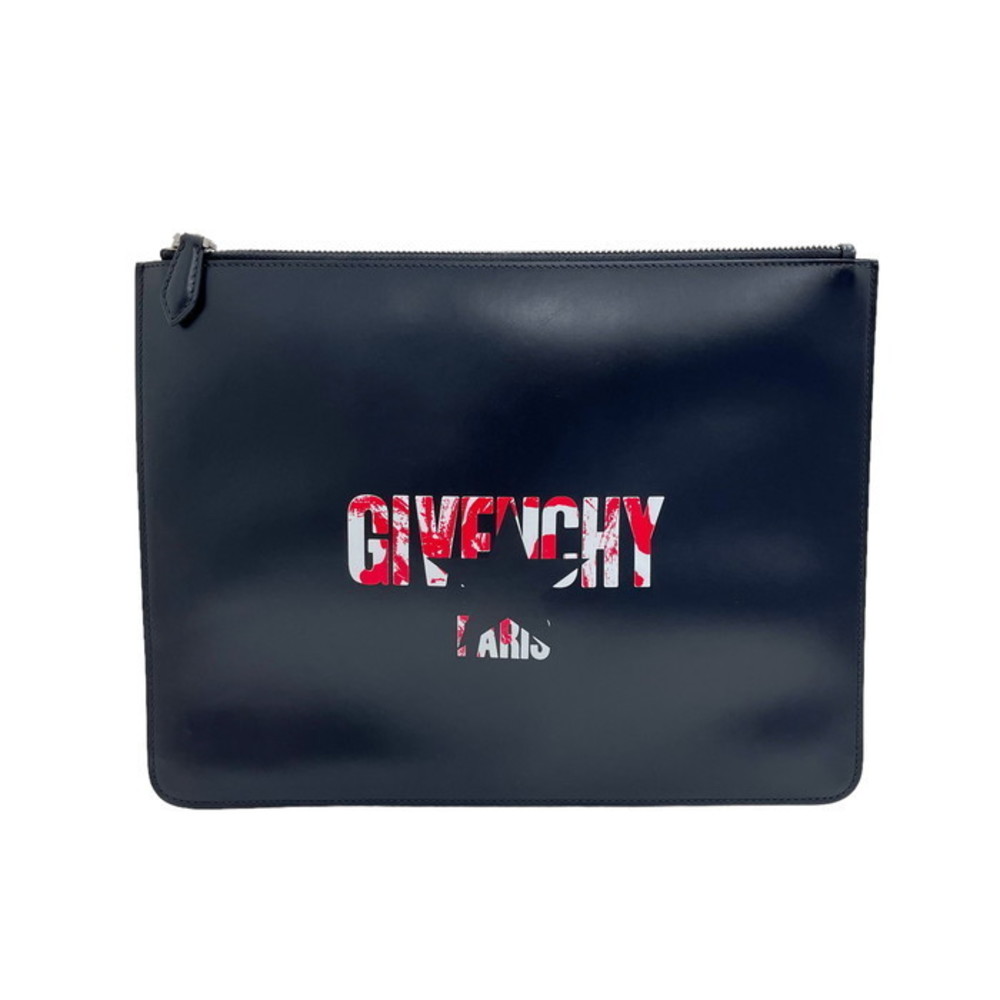 Givenchy Logo Clutch Bag Leather Black Red